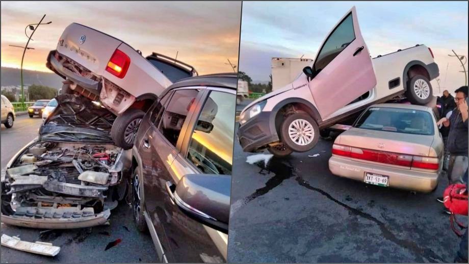 Montados, así quedaron tres vehículos tras aparatoso percance en la Supervía Colosio