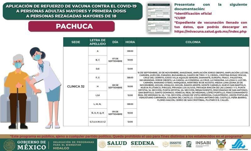 Aplicarán refuerzos y primeras dosis anticovid en cinco sedes esta semana en Pachuca
