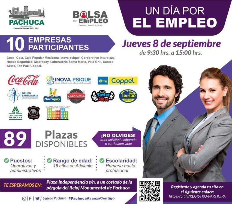 ¿Buscas trabajo? 10 empresas ofrecerán 89 vacantes en Pachuca