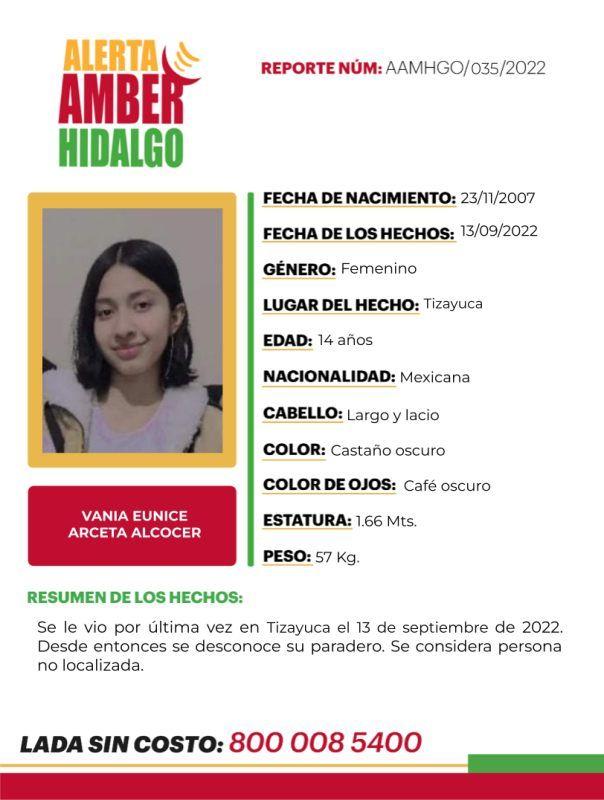 Activan Alerta Amber en Hidalgo por desaparición de adolescente