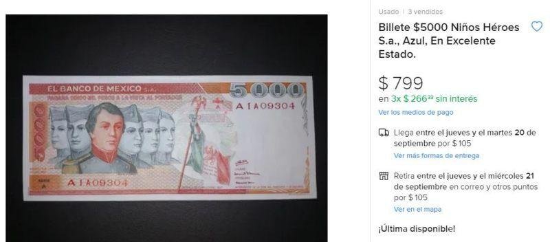 Billetes de los Niños Héroes se venden hasta en 46 mil pesos