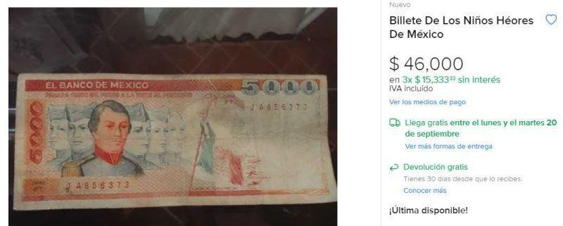 Billetes de los Niños Héroes se venden hasta en 46 mil pesos