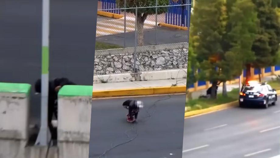 Así fue captado y atrapado un sujeto por presunto robó de cable del alumbrado público en Pachuca