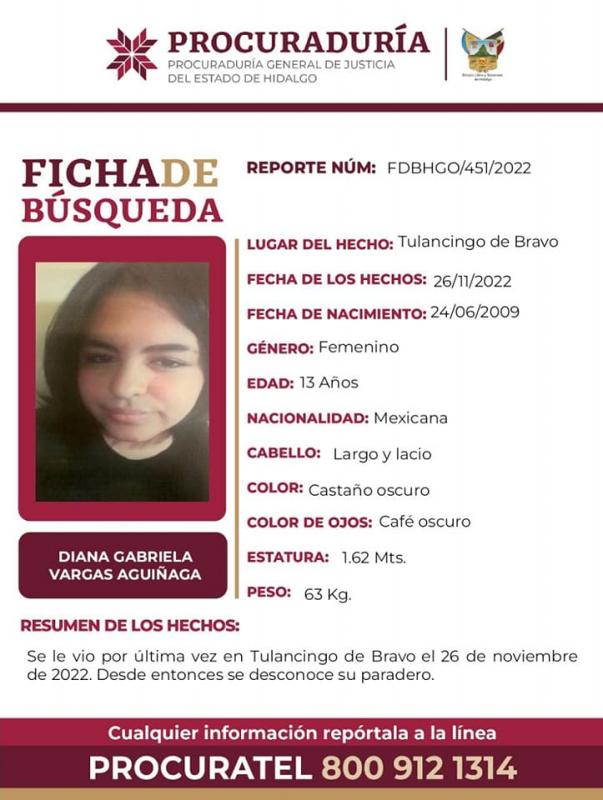 Tiene 13 años y desapareció en Hidalgo; piden ayuda para encontrarla 4 Tiene 13 años y desapareció en Hidalgo; piden ayuda para encontrarla