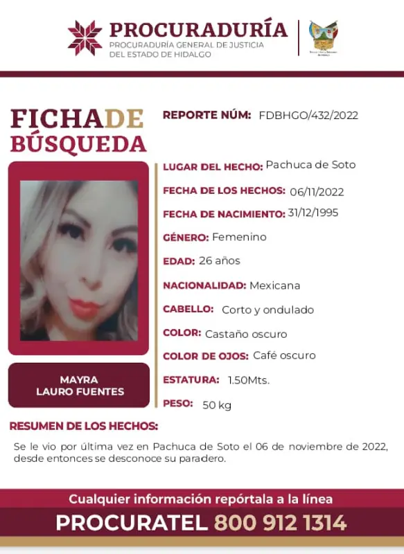Emiten alerta de búsqueda por mujer desaparecida en Pachuca