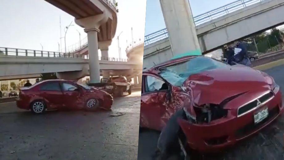 Auto termina destrozado en bulevar Colosio de Pachuca