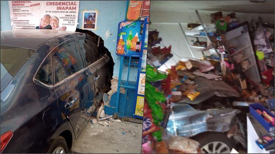 Auto termina incrustado en una tienda de abarrotes; ocurrió en Pachuca