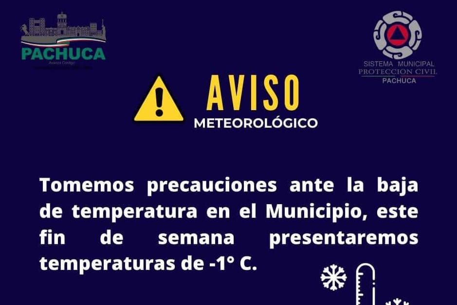 Emiten alerta en Pachuca por bajas temperaturas este fin de semana: hasta -1 grados