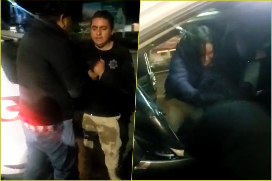 Captan a policías en estado inconveniente agrediendo a una pareja cerca de la Pachuca-Sahagún