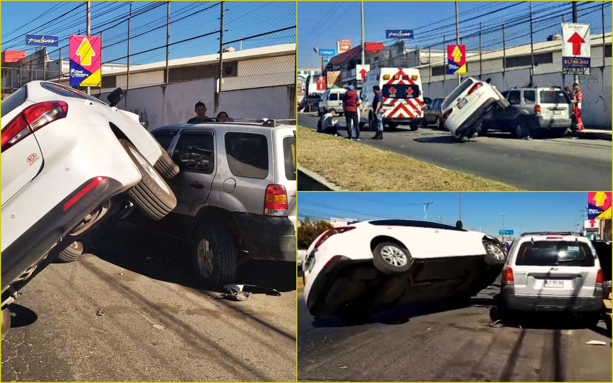 Así terminó un auto tras accidentarse en bulevar de Pachuca