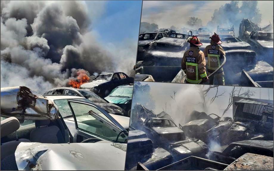 Cerca de 100 vehículos se quemaron en el incendio del corralón en Mineral de la Reforma