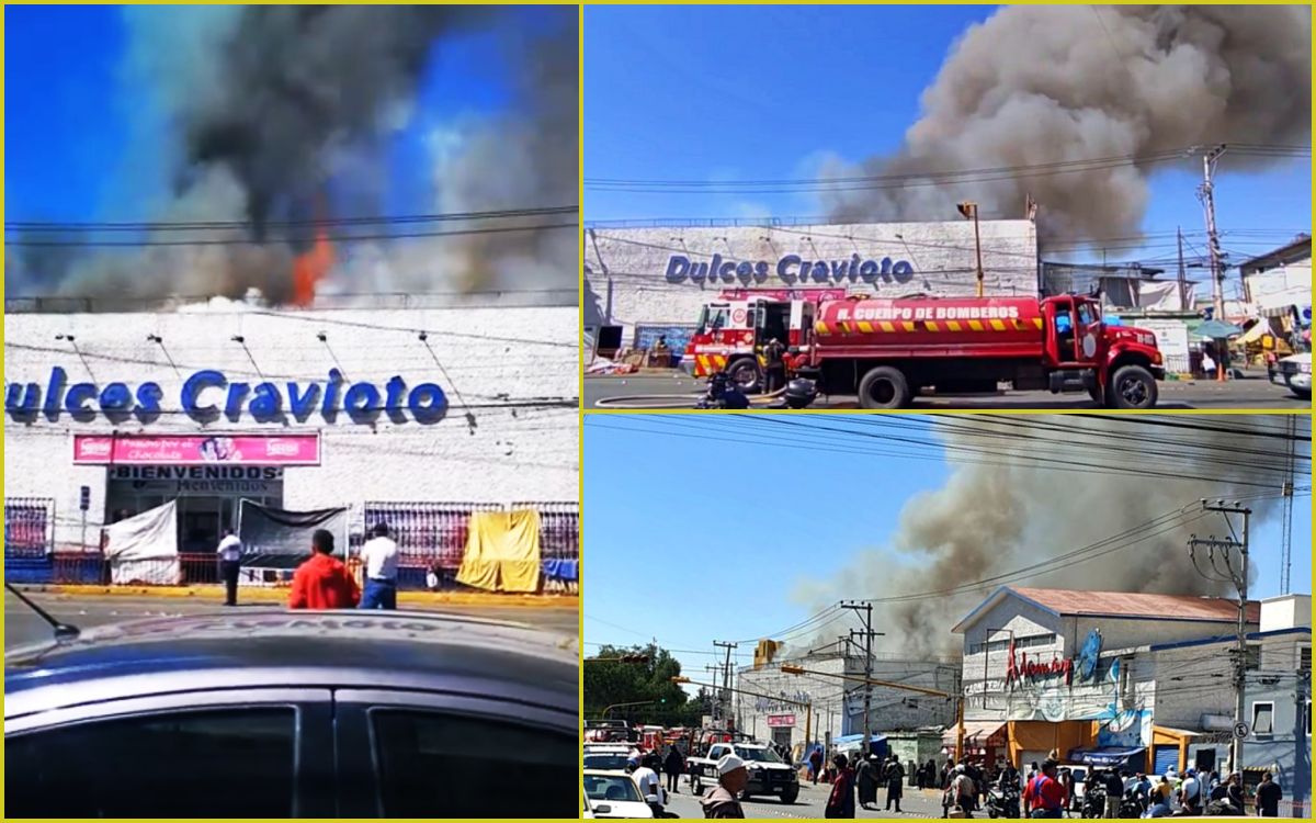 ¡Fuerte incendio! Llamas consumen dulcería en la Central de Abasto de Pachuca