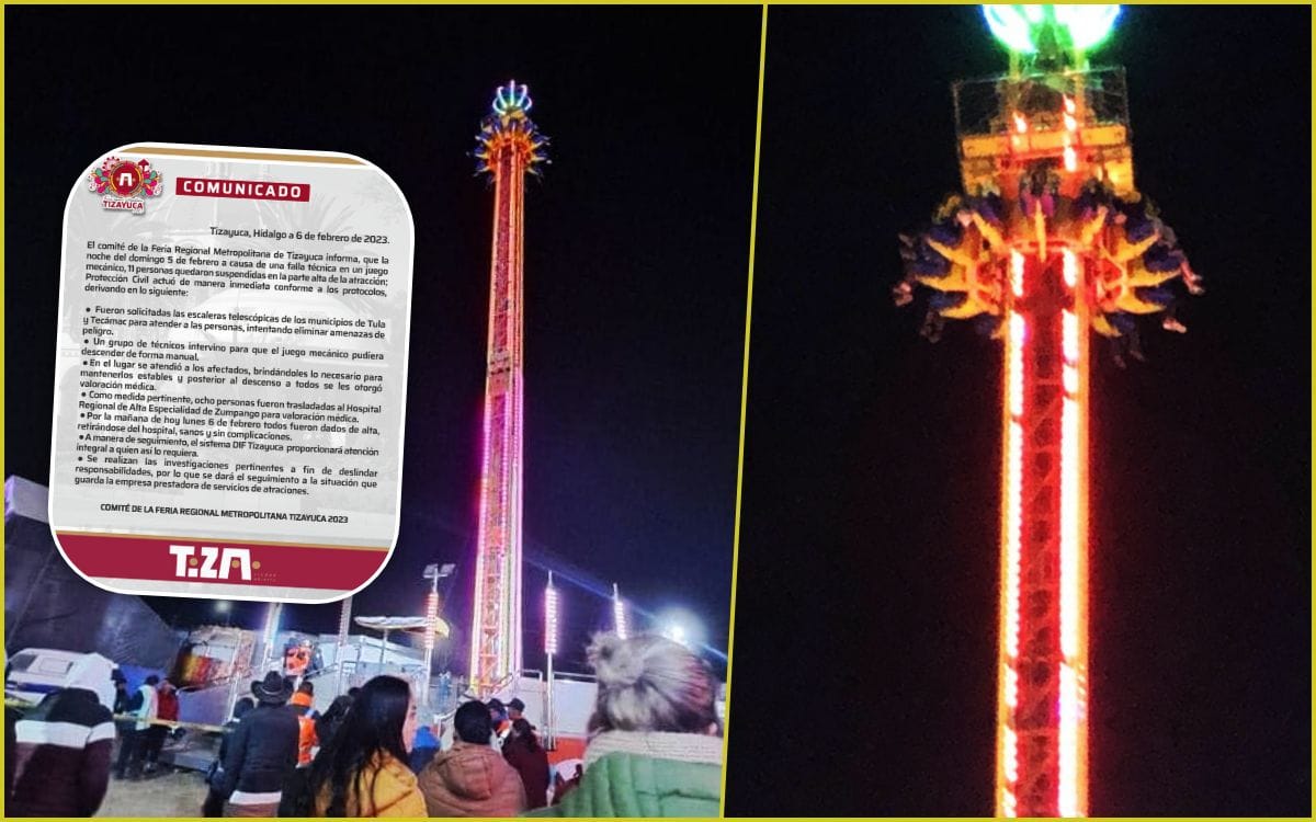 ¡Vaya susto! Quedan atrapados más de 3 horas en lo alto de una atracción de la Feria de Tizayuca