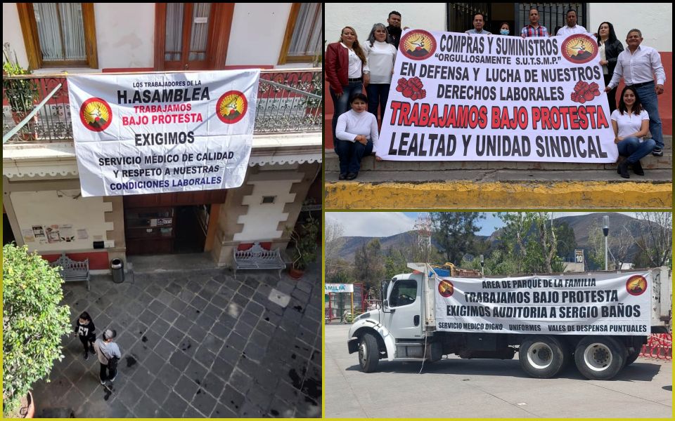 #Manifestación 👷 Trabajan bajo protesta en el municipio de Pachuca