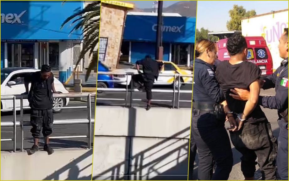 Hombre intenta aventarse de un puente en Pachuca; policías lo rescatan