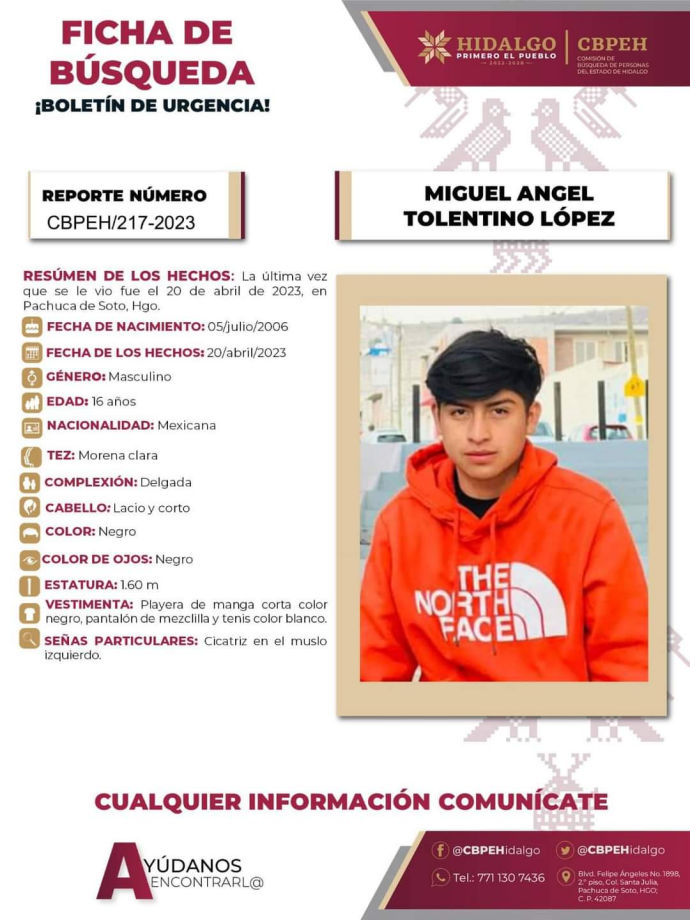 Miguel Ángel desapareció en Pachuca; piden ayuda para encontrarlo
