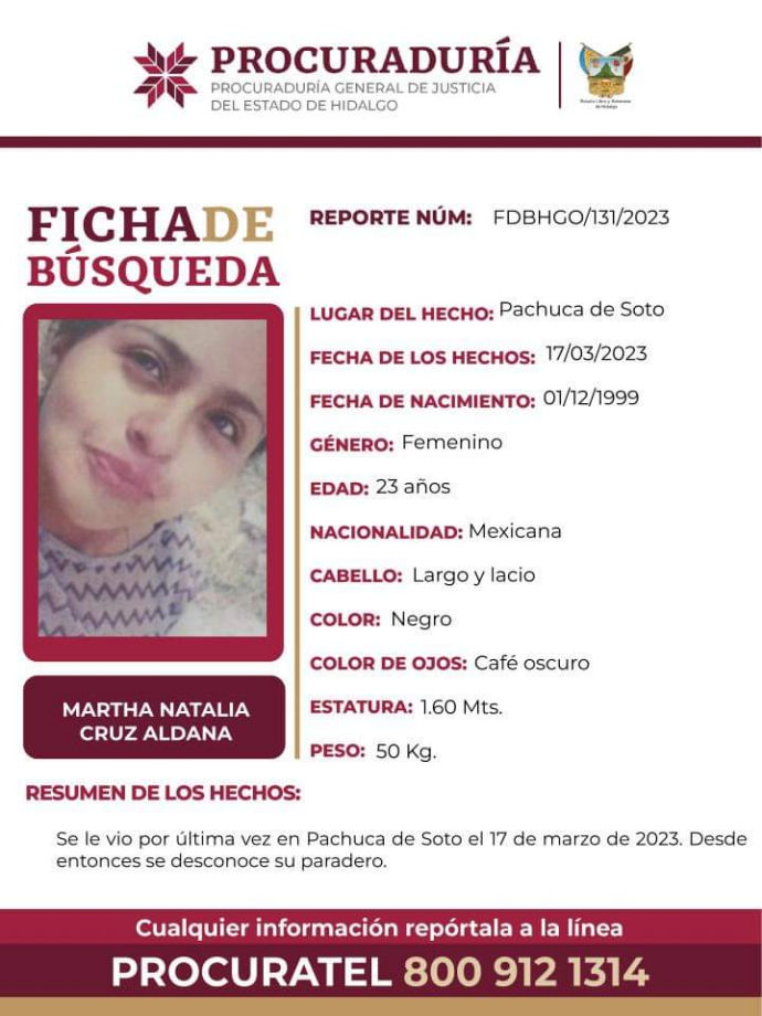 Tiene 23 años de edad y desapareció en Pachuca; piden ayuda para encontrarla