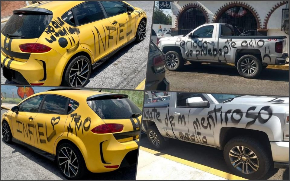 ¡Que pase el desgraciado! Exhiben a "infieles" en Pachuca y Tulancingo rayándoles sus vehículos