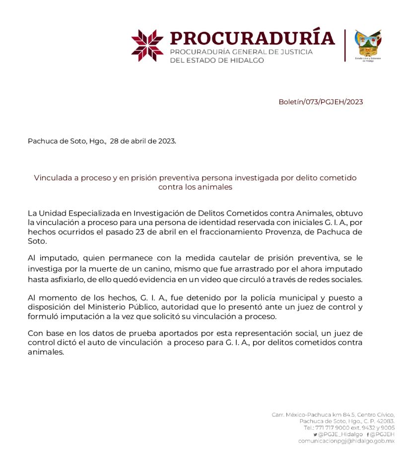 Vinculan a proceso y dan prisión preventiva a guardia que arrastró y asfixió a un perrito en Pachuca
