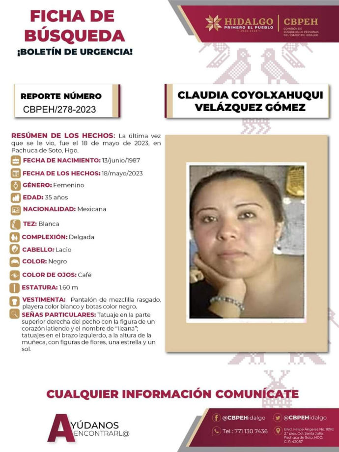 Claudia Coyolxahuqui desapareció en Pachuca; piden ayuda para encontrarla