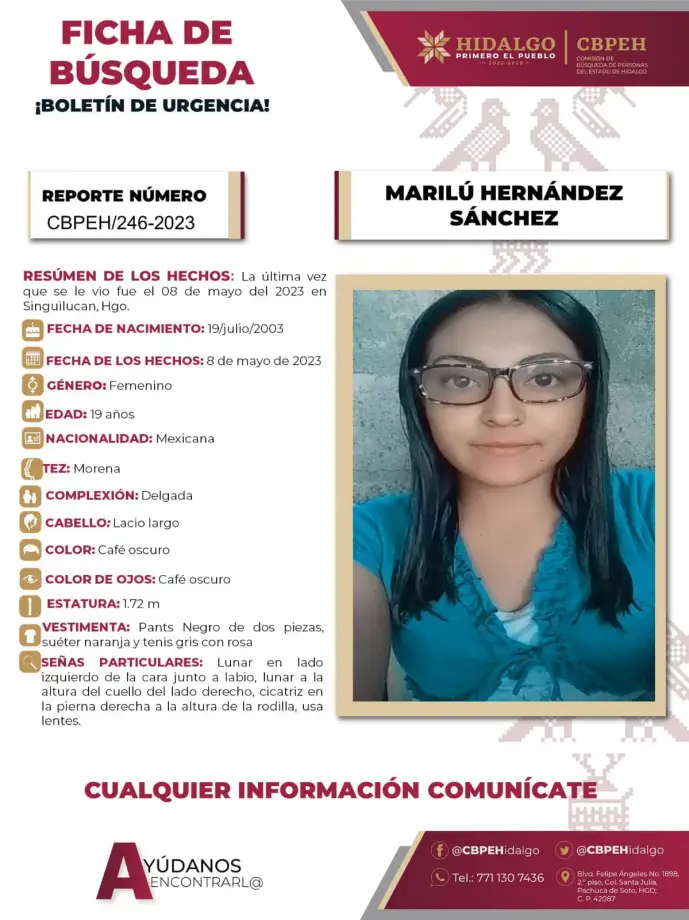 Marilú desapareció en Hidalgo; piden ayuda para encontrarla
