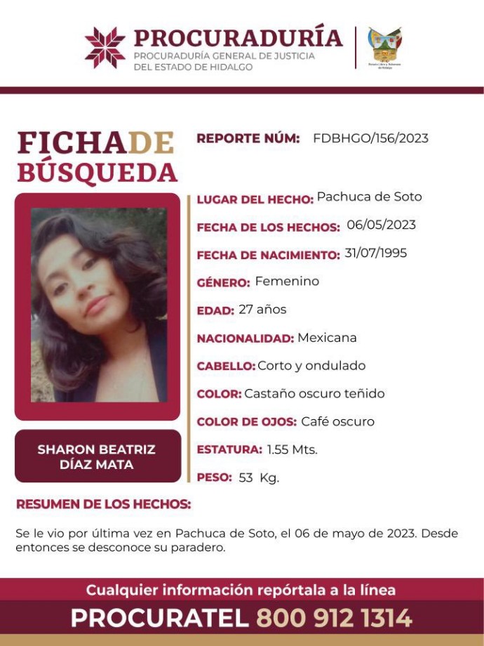 Emiten alerta de búsqueda por mujer desaparecida en Pachuca