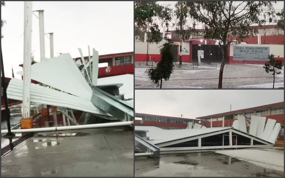 Se desploma techumbre de una escuela durante tormenta en Hidalgo