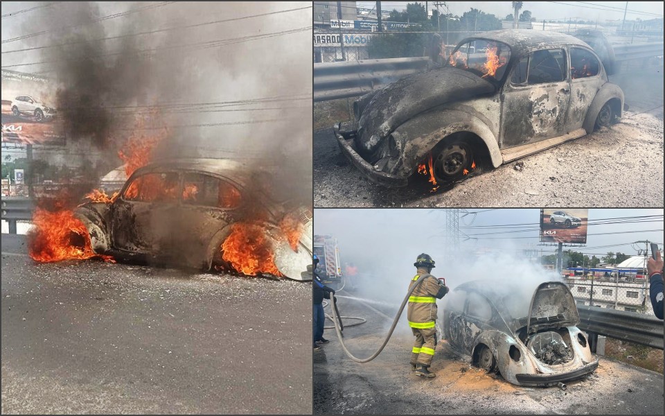 Así se incendió un "vocho" en la México-Pachuca (fotos y video)