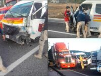 Impactan unidad de transporte, tráiler y camioneta en la Pachuca-Actopan (fotos y video)