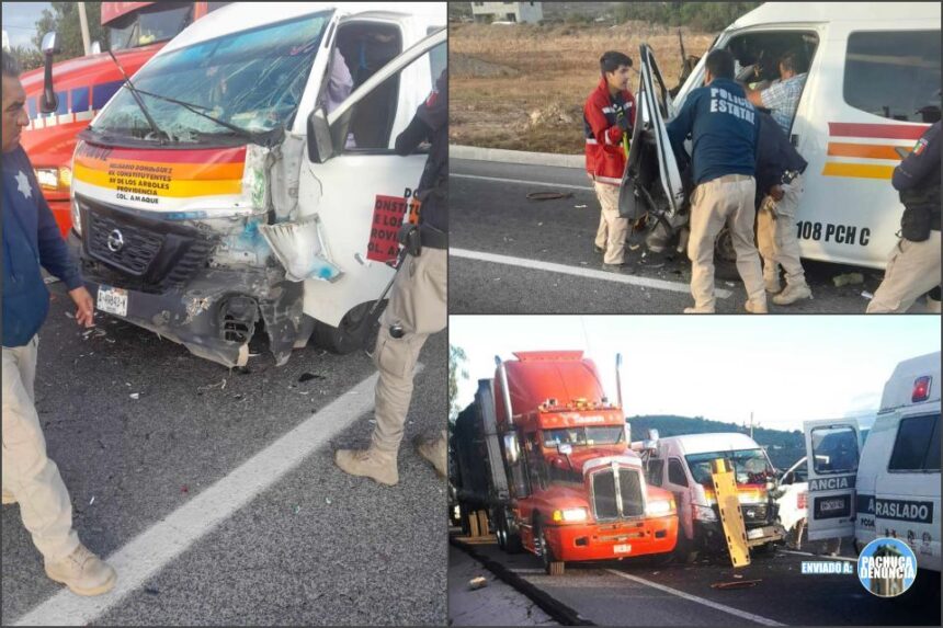 Impactan unidad de transporte, tráiler y camioneta en la Pachuca-Actopan (fotos y video)