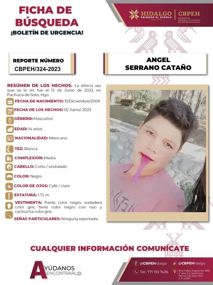 Ángel desapareció en Pachuca; piden ayuda para encontrarlo