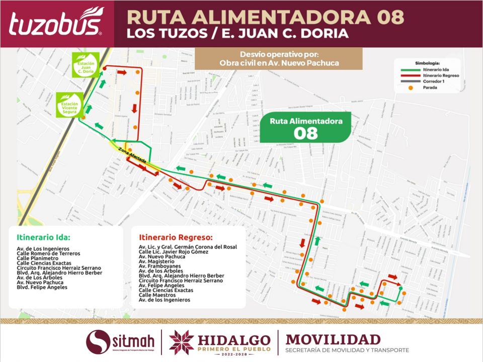 Habrá desvío operativo en dos rutas del Tuzobús durante cuatro días