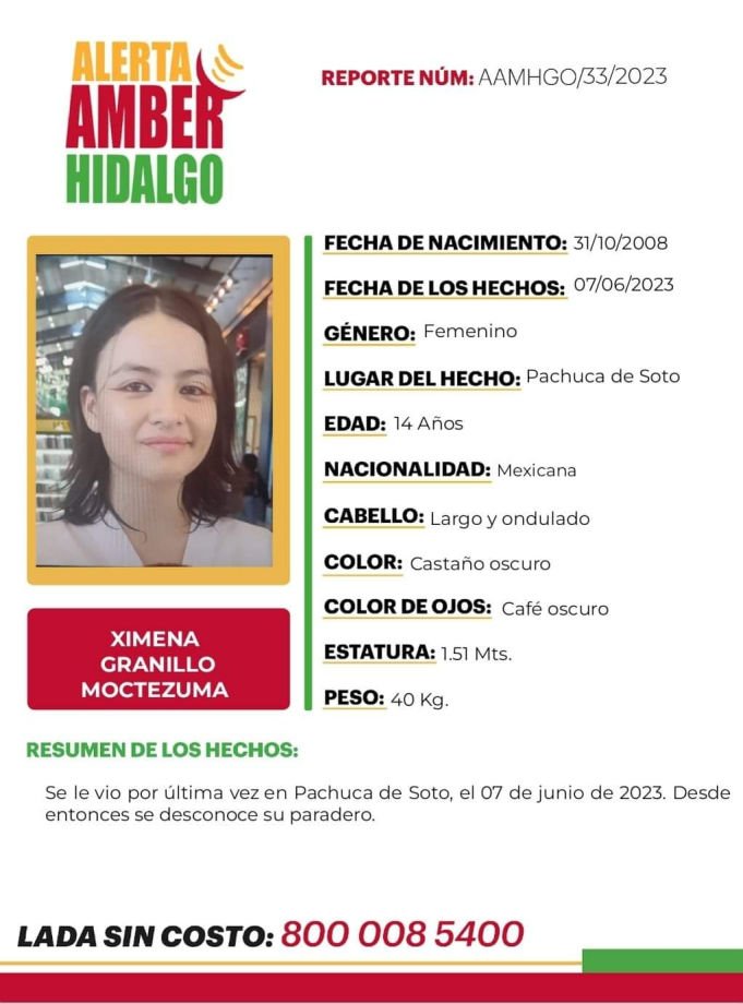 #AlertaAmber: Ximena desapareció en Pachuca; piden ayuda para encontrarla