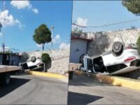 ¡De cabeza! Así quedó una camioneta al caer del viaducto Río de las Avenidas