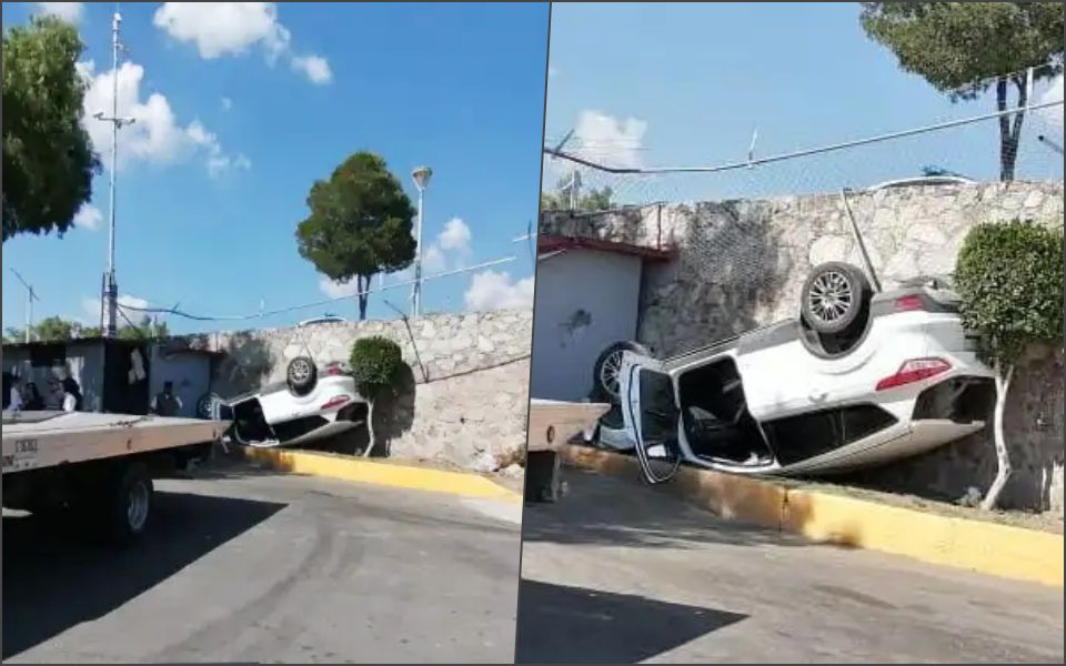¡De cabeza! Así quedó una camioneta al caer del viaducto Río de las Avenidas
