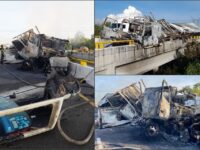 Así quedó un tráiler tras accidentarse en el Arco Norte, cerca de Atitalaquia