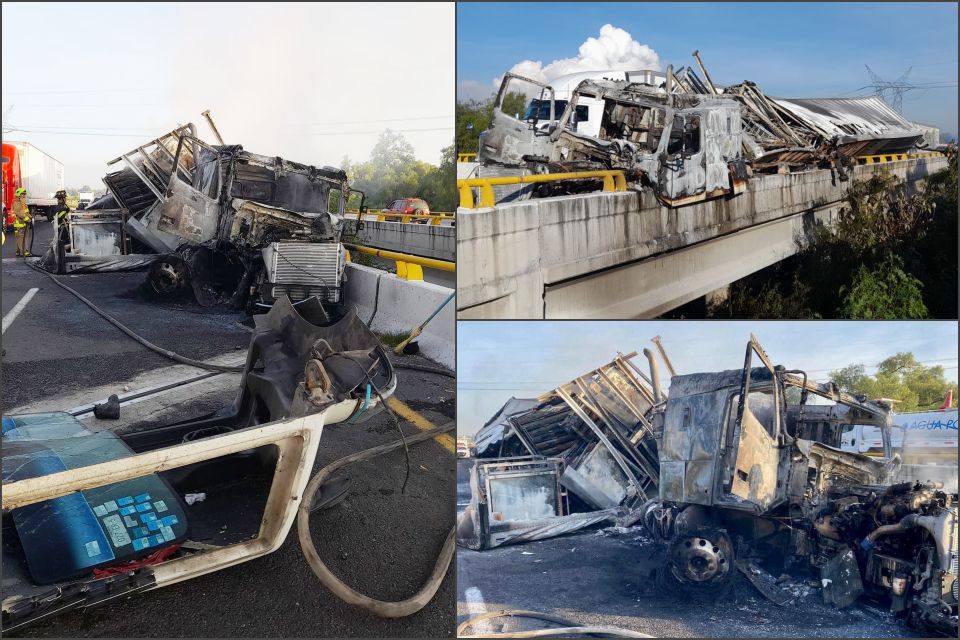 Así quedó un tráiler tras accidentarse en el Arco Norte, cerca de Atitalaquia