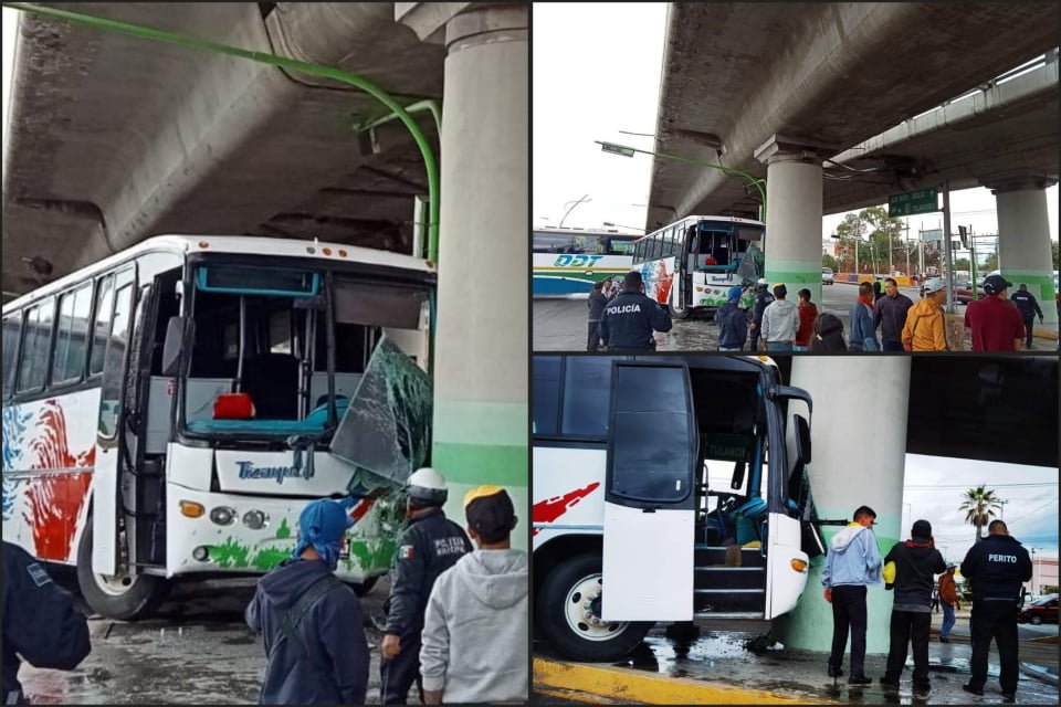 #Accidente 😮 Se estrella autobús con pasajeros contra puente en bulevar Colosio de Pachuca