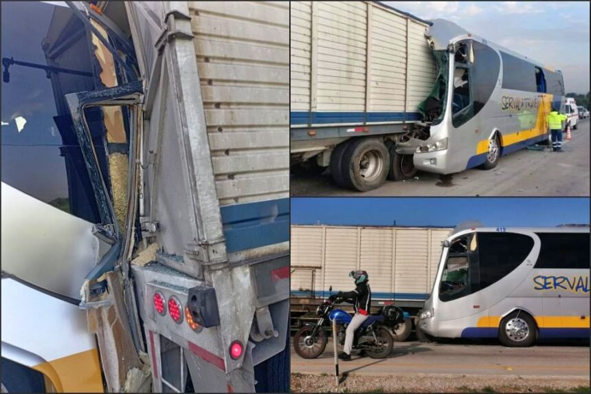 #Accidente 😨 Autobús turístico acaba incrustado en un tráiler en el Arco Norte, con dirección a Pachuca