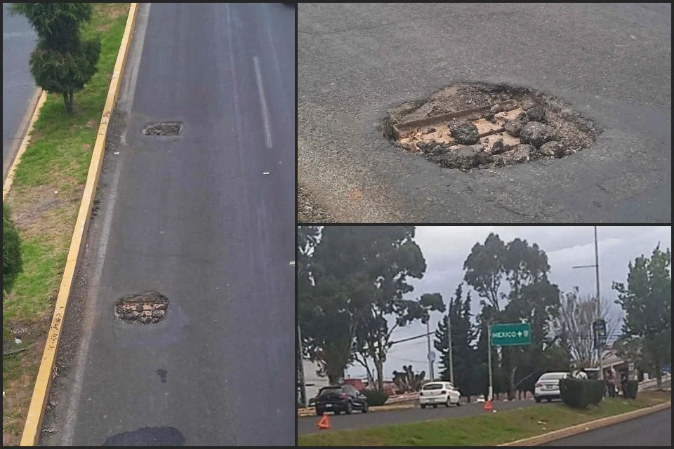 ¡Cuidado! ⚠️ Reportan baches rompellantas en bulevar Felipe Ángeles de Pachuca