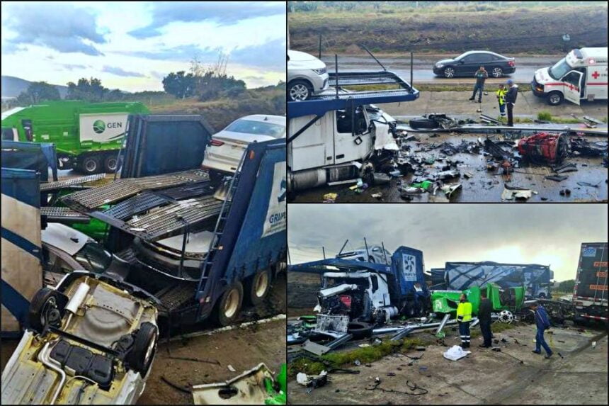 #Video: Impactan tráiler portacoches y tractocamión en Arco Norte, a la altura de Tepeapulco