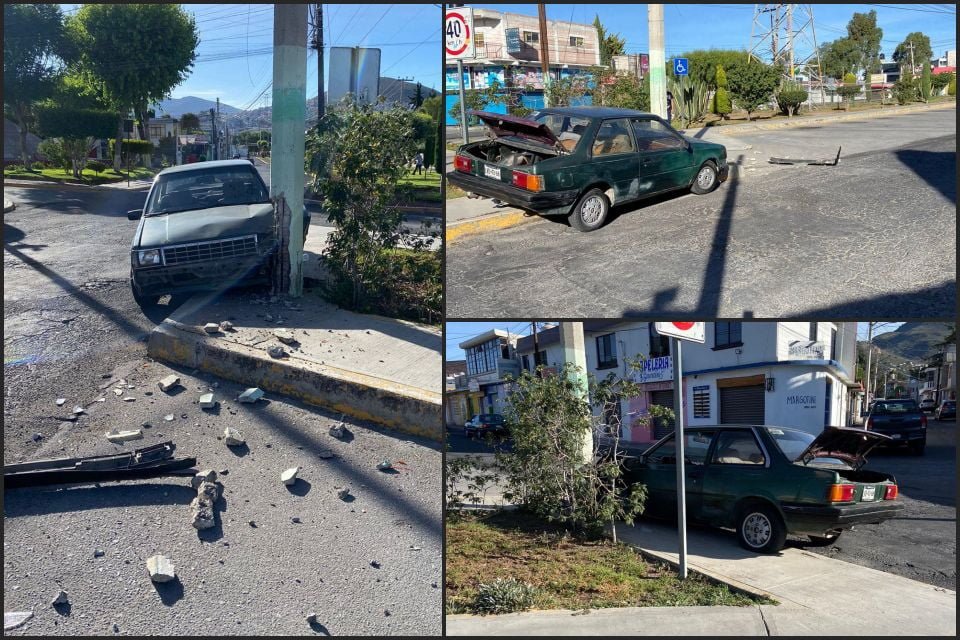 #ALaFuga 😮 Estrelló su auto en colonia de Pachuca y lo dejó abandonado