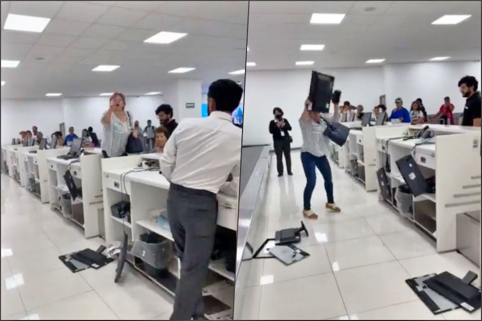 #LadyAeropuerto: Iracunda mujer causa destrozos en mostrador del AICM (video)