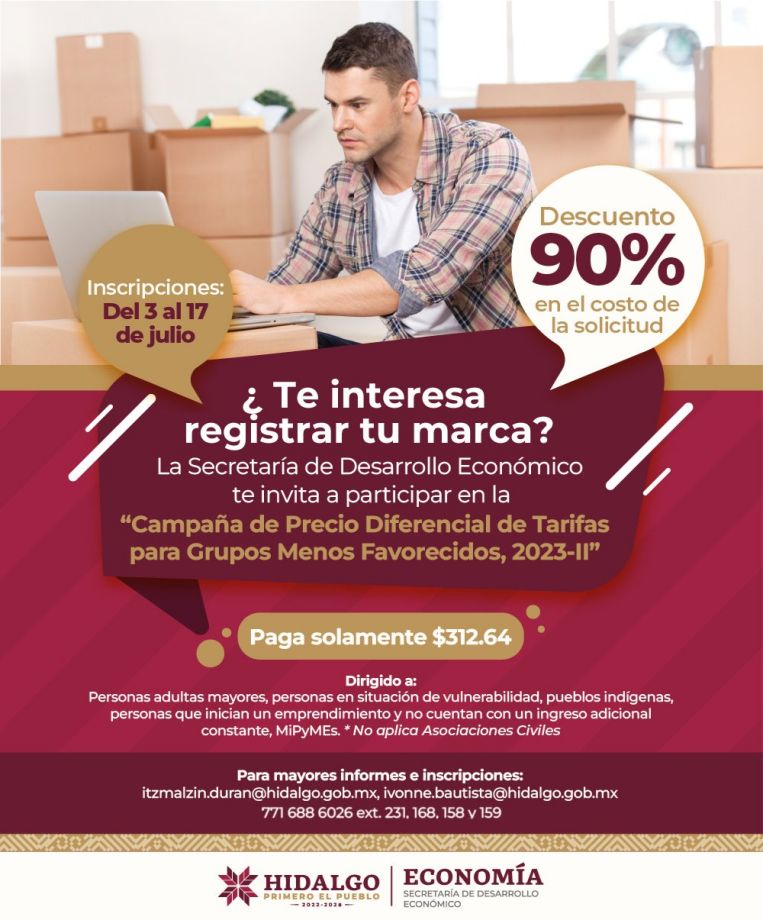 ¿Quieres registrar tu marca? Abren nueva convocatoria en Hidalgo con 90 % de descuento