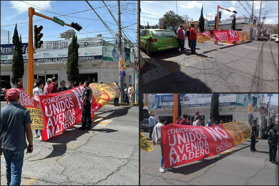 #Ojo ❗ Comerciantes, inconformes con ciclovía, bloquean avenida de Pachuca