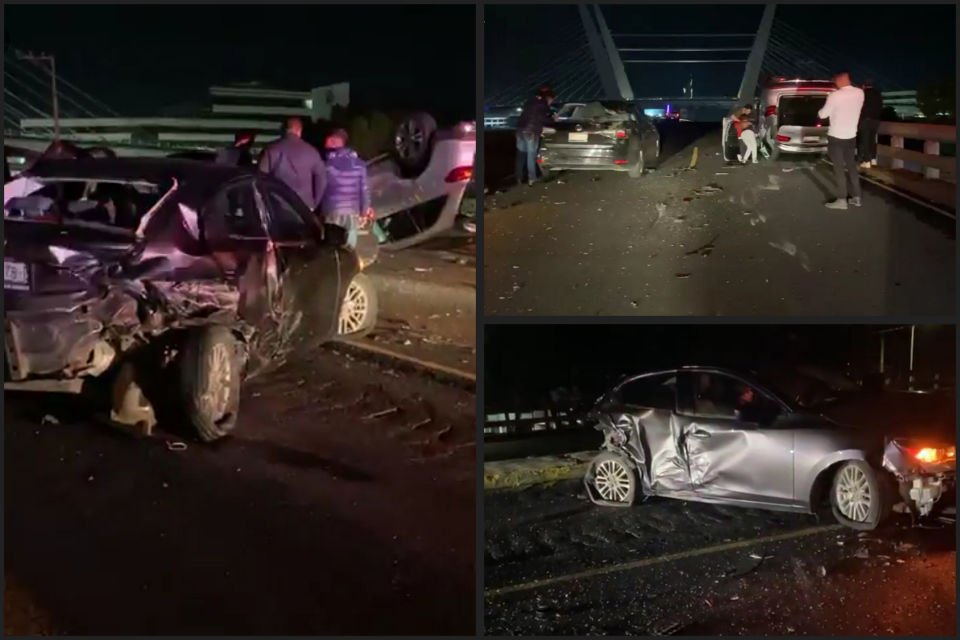#Accidente 😮 Se registra fuerte carambola en el Felipe Ángeles, cerca del Puente Atirantado