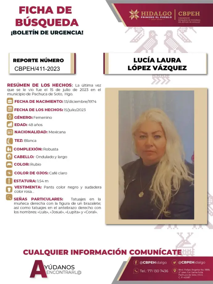 #AlertaDeBúsqueda ⚠️ Lucía lleva 3 semanas desaparecida; fue vista por última vez en Pachuca