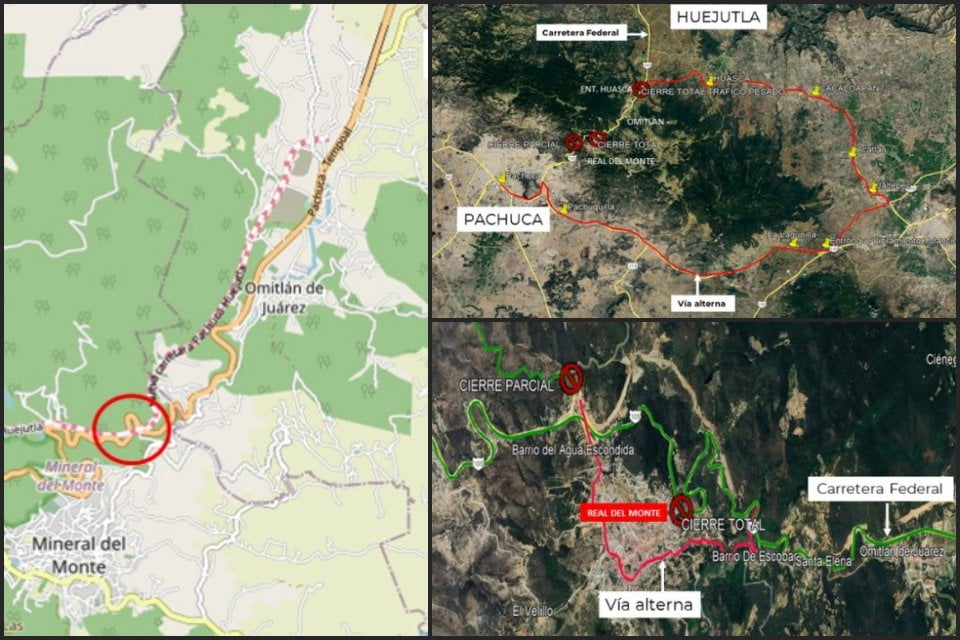 Habrá cierres totales temporales en la Pachuca-Huejutla, entre Real del Monte y Omitlán