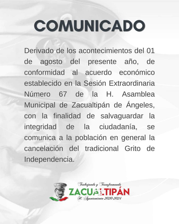 ¡Cancelan Grito! Este municipio de Hidalgo se quedará sin celebración del 15 de septiembre