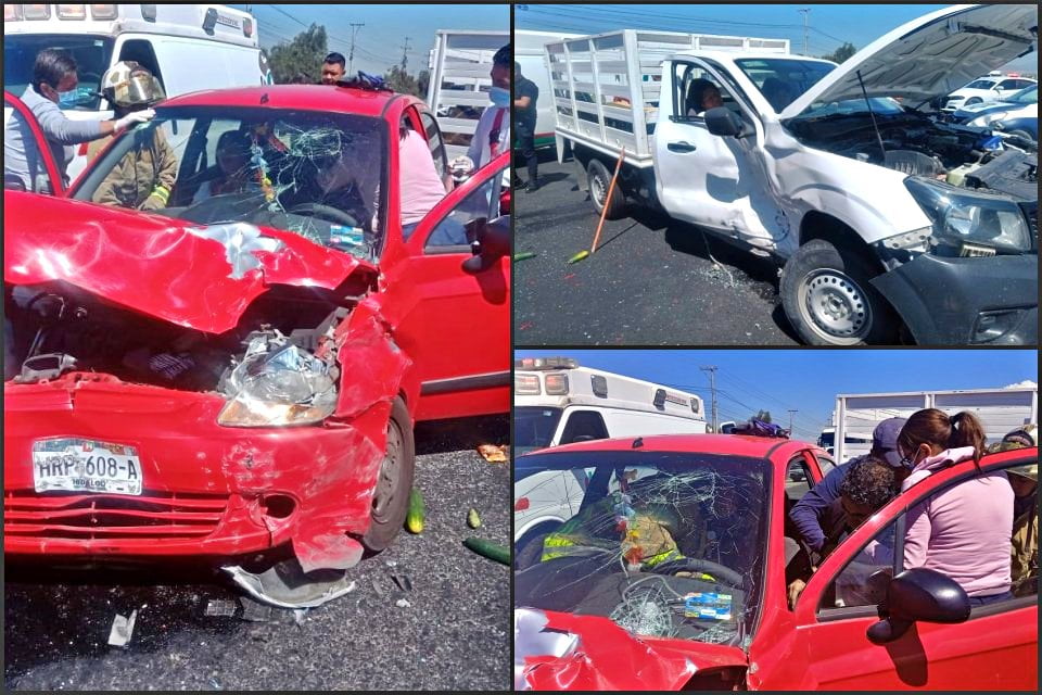 Fuerte choque en la carretera Pachuca-Sahagún deja tres personas lesionadas